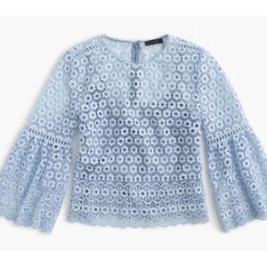 J.Crew blue daisy eyelet overlay bell sleeve blouse 6